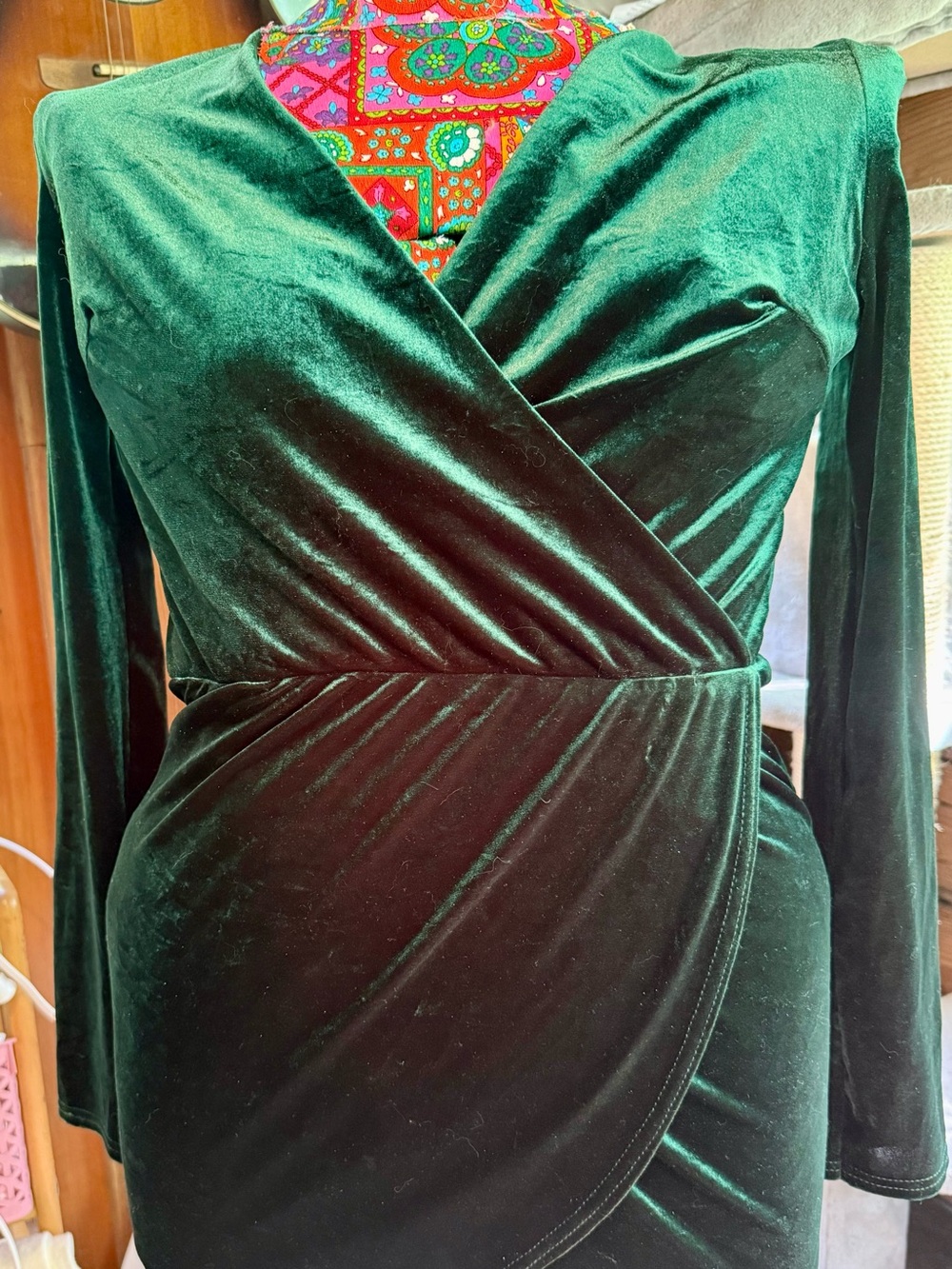 Club L London Emerald Green Velvet Wrap Mini Dress